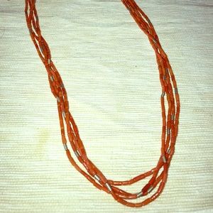 Antique Coral and Silver 3 Strand Necklace